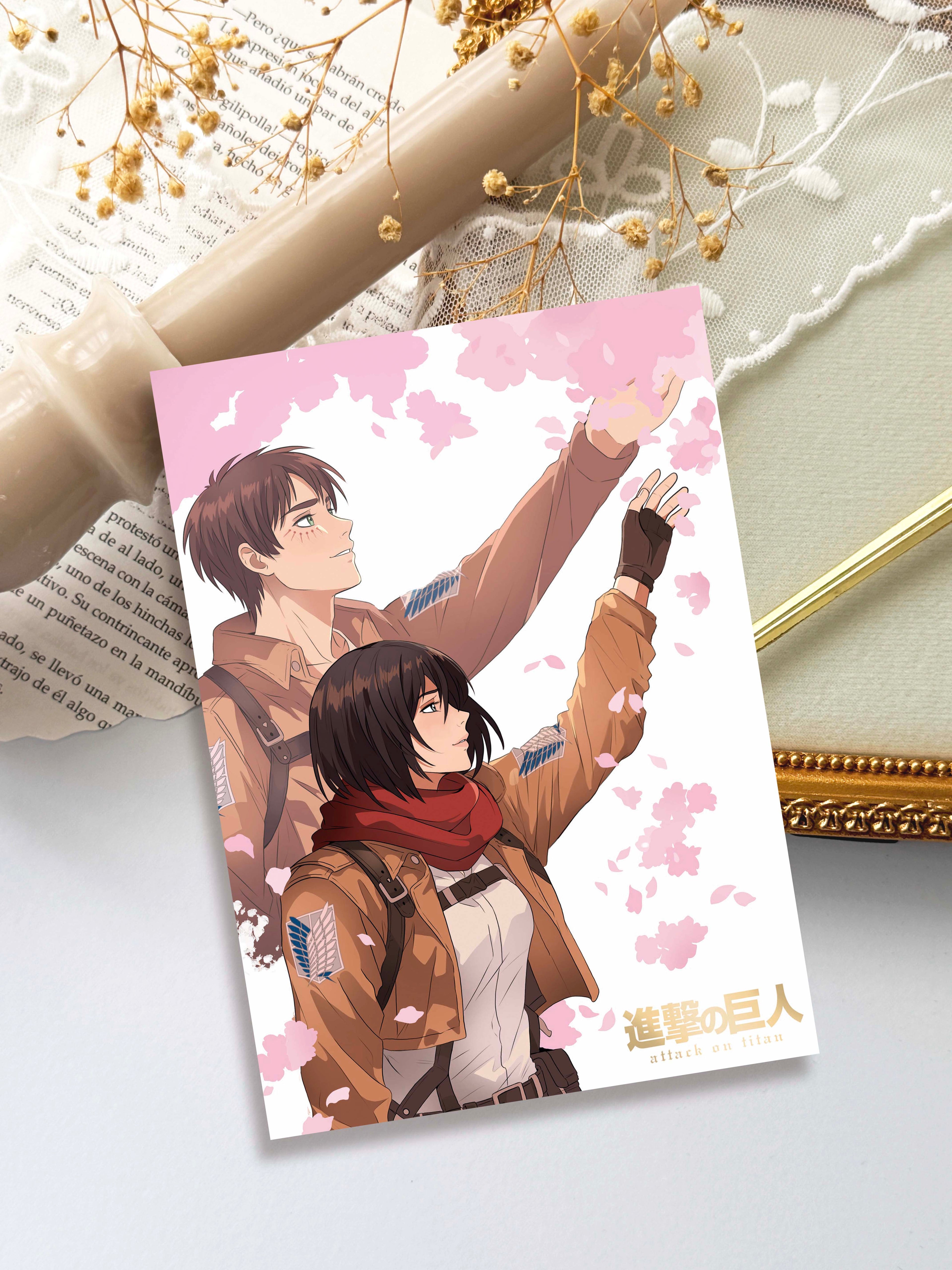 Lámina  Eren y Mikasa, Shingeki no Kyojin.